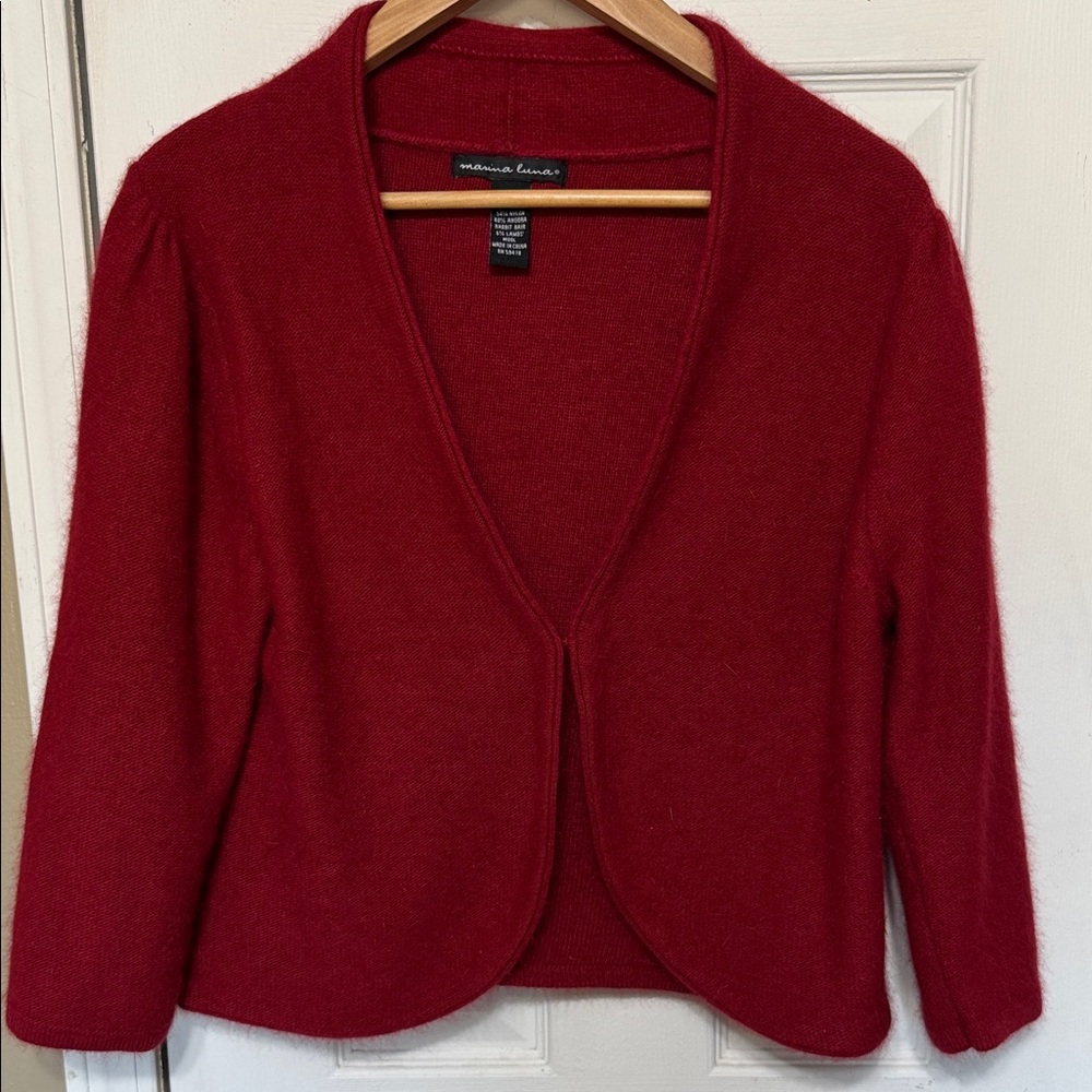 Marina Luna Deep Red 40% Angora Women's Cardigan